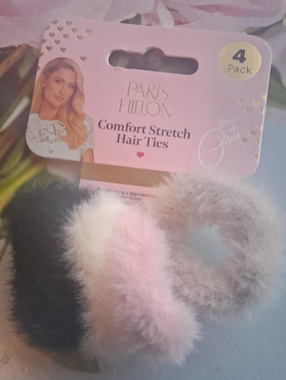 Paris Hilton Soft Fuzzy Fur Hair Scrunchies. Gentle Knit Elastic Bands NWT